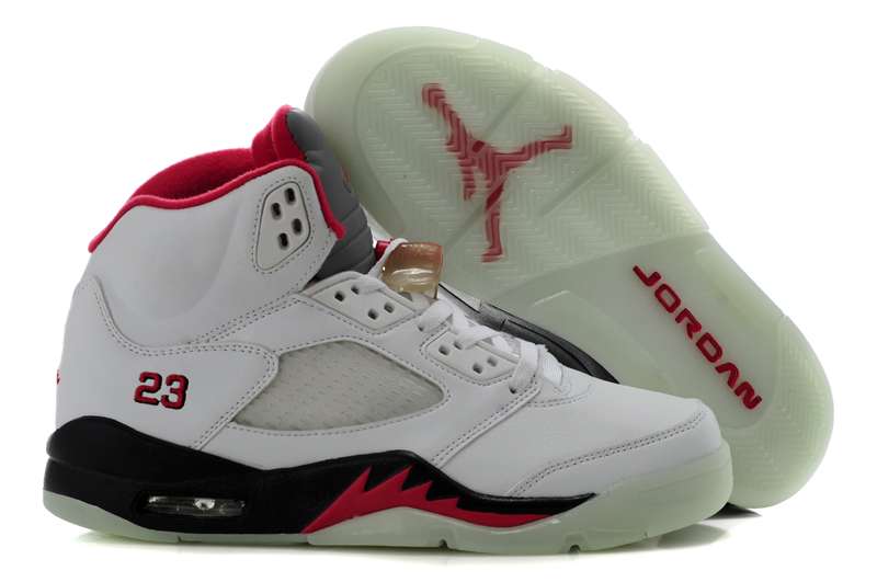 Free Shipping Air Jordan 5 Glow In The Dark White Black Red Best Gift